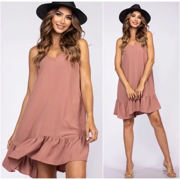 1 LEFT! USA MADE Mauve V Neck Cute Women’s Lightweight Summer Flowy Dress - Picture 4 of 4